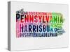 Pennsylvania Watercolor Word Cloud-NaxArt-Stretched Canvas