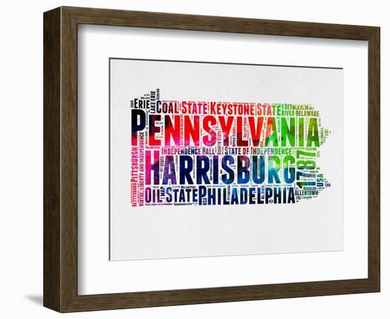 Pennsylvania Watercolor Word Cloud-NaxArt-Framed Art Print