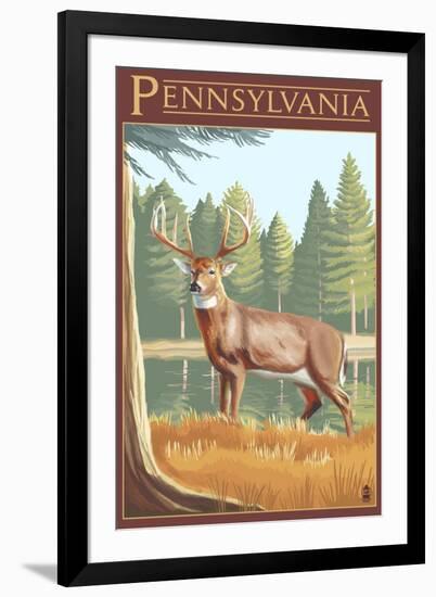 Pennsylvania White Tailed Deer-Lantern Press-Framed Art Print