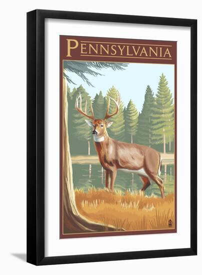 Pennsylvania White Tailed Deer-Lantern Press-Framed Art Print