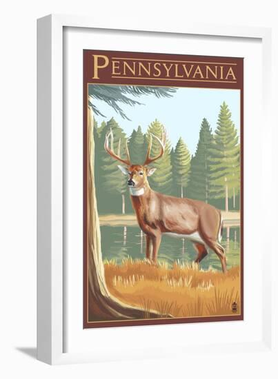 Pennsylvania White Tailed Deer-Lantern Press-Framed Art Print