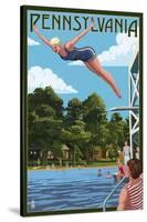 Pennsylvania - Woman Diving and Lake-Lantern Press-Stretched Canvas