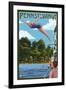 Pennsylvania - Woman Diving and Lake-Lantern Press-Framed Art Print