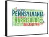 Pennsylvania Word Cloud Map-NaxArt-Framed Stretched Canvas