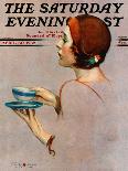 "Girl and Water Lilies," Saturday Evening Post Cover, September 7, 1935-Penrhyn Stanlaws-Giclee Print
