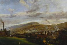 An Industrial Landscape Showing an Ironworks, with Figures and Animals in the Foreground-Penry Williams-Stretched Canvas