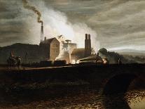An Industrial Landscape Showing an Ironworks, with Figures and Animals in the Foreground-Penry Williams-Framed Stretched Canvas