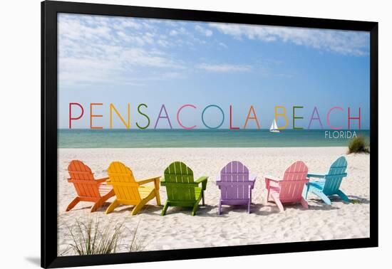 Pensacola Beach, Florida - Colorful Beach Chairs-Lantern Press-Framed Art Print