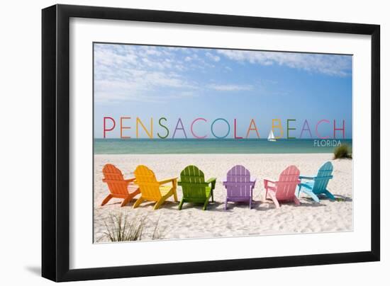 Pensacola Beach, Florida - Colorful Beach Chairs-Lantern Press-Framed Art Print