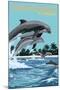 Pensacola Beach, Florida - Dolphins Jumping-Lantern Press-Mounted Art Print