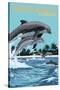 Pensacola Beach, Florida - Dolphins Jumping-Lantern Press-Stretched Canvas