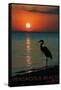 Pensacola Beach, Florida - Heron and Sunset-Lantern Press-Framed Stretched Canvas