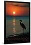 Pensacola Beach, Florida - Heron and Sunset-Lantern Press-Framed Art Print