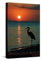 Pensacola Beach, Florida - Heron and Sunset-Lantern Press-Stretched Canvas