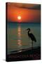 Pensacola Beach, Florida - Heron and Sunset-Lantern Press-Stretched Canvas