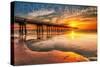 Pensacola Beach, Florida - Pier and Sunset-Lantern Press-Stretched Canvas