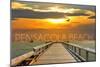 Pensacola Beach, Florida - Pier at Sunset-Lantern Press-Mounted Art Print