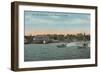 Pensacola, FL - Bay View of Beach with Speed Boats-Lantern Press-Framed Art Print