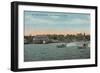 Pensacola, FL - Bay View of Beach with Speed Boats-Lantern Press-Framed Art Print