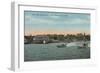 Pensacola, FL - Bay View of Beach with Speed Boats-Lantern Press-Framed Art Print