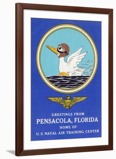 Pensacola, Florida - Aviating Duck Lands in Water, Home of US Naval Air Training Center-Lantern Press-Framed Art Print