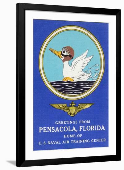 Pensacola, Florida - Aviating Duck Lands in Water, Home of US Naval Air Training Center-Lantern Press-Framed Art Print