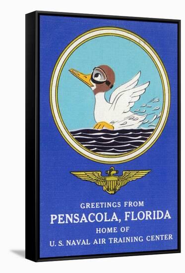 Pensacola, Florida - Aviating Duck Lands in Water, Home of US Naval Air Training Center-Lantern Press-Framed Stretched Canvas