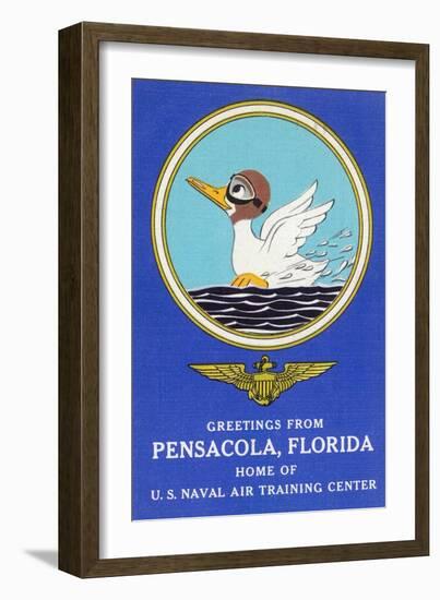 Pensacola, Florida - Aviating Duck Lands in Water, Home of US Naval Air Training Center-Lantern Press-Framed Art Print