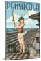 Pensacola, Florida - Fishing Pinup Girl-Lantern Press-Mounted Art Print