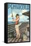 Pensacola, Florida - Fishing Pinup Girl-Lantern Press-Framed Stretched Canvas