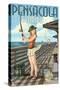 Pensacola, Florida - Fishing Pinup Girl-Lantern Press-Stretched Canvas