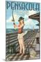 Pensacola, Florida - Fishing Pinup Girl-Lantern Press-Mounted Art Print