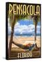 Pensacola, Florida - Palms and Hammock-Lantern Press-Framed Stretched Canvas