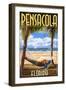 Pensacola, Florida - Palms and Hammock-Lantern Press-Framed Art Print