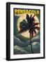 Pensacola, Florida - Palms and Moon-Lantern Press-Framed Art Print