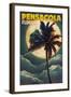 Pensacola, Florida - Palms and Moon-Lantern Press-Framed Art Print