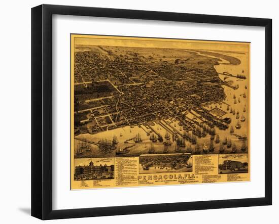 Pensacola, Florida - Panoramic Map-Lantern Press-Framed Art Print