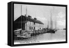 Pensacola, Florida - Saunders Wharf Scene-Lantern Press-Framed Stretched Canvas