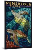 Pensacola, Florida - Sea Turtle Paper Mosaic-Lantern Press-Mounted Art Print