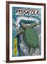 Pensacola, Florida - Sea Turtle Woodblock Print-Lantern Press-Framed Art Print