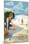 Pensacola, Florida - Woman on the Beach-Lantern Press-Mounted Art Print