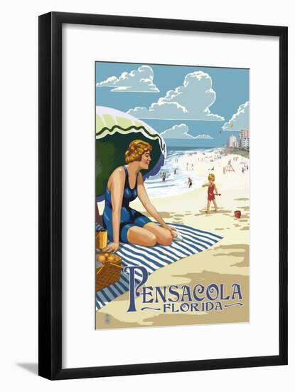 Pensacola, Florida - Woman on the Beach-Lantern Press-Framed Art Print