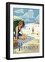 Pensacola, Florida - Woman on the Beach-Lantern Press-Framed Art Print