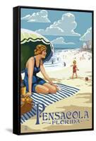 Pensacola, Florida - Woman on the Beach-Lantern Press-Framed Stretched Canvas