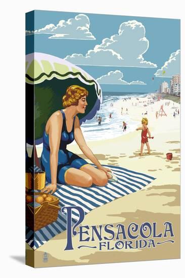 Pensacola, Florida - Woman on the Beach-Lantern Press-Stretched Canvas