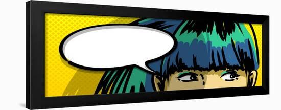 Pensive Girl Comic Books Style Drawing, Blank Speech Bubble-lavitrei-Framed Art Print