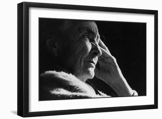 Pensive Portrait of Artist Georgia O'Keeffe-John Loengard-Framed Photographic Print