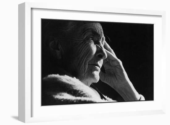 Pensive Portrait of Artist Georgia O'Keeffe-John Loengard-Framed Photographic Print