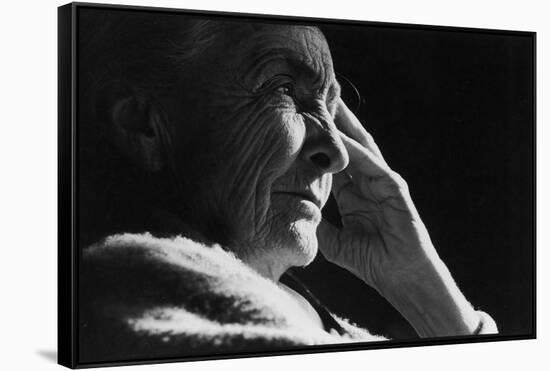 Pensive Portrait of Artist Georgia O'Keeffe-John Loengard-Framed Stretched Canvas