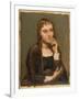 Pensive Young Brunette, C.1845-50 (Oil on Canvas)-Jean Baptiste Camille Corot-Framed Premium Giclee Print